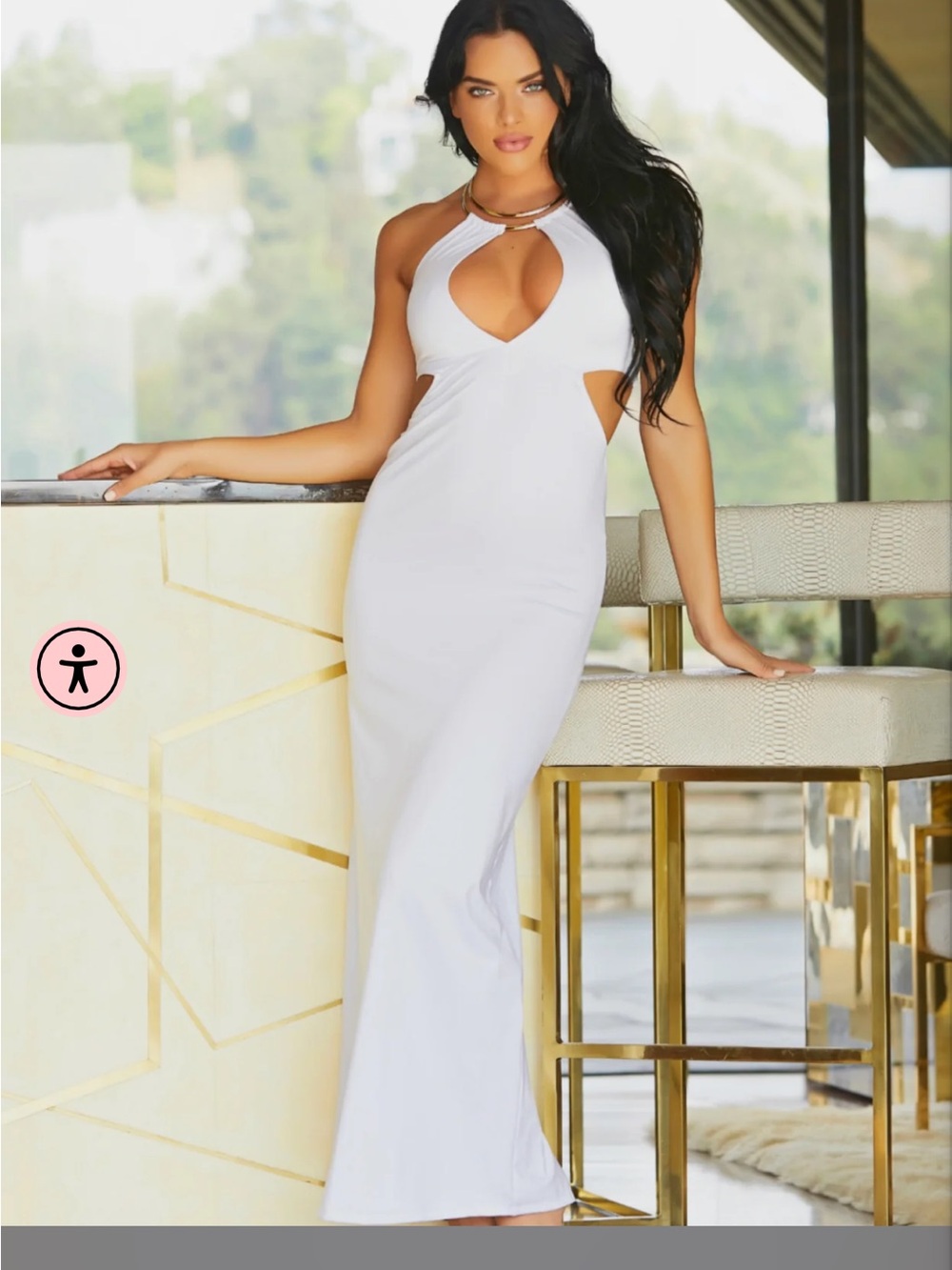 Diamonds White Maxi Dress White Halter - Lady Lux, Small